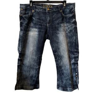 Coogi Juniors Women's Jeans 15/16 Dark Wash Hem Details Cropped Embellished